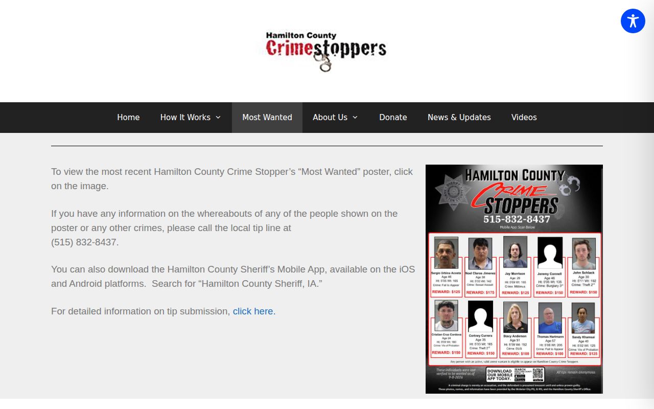 Hamilton County Crimestoppers Most Wanted information page