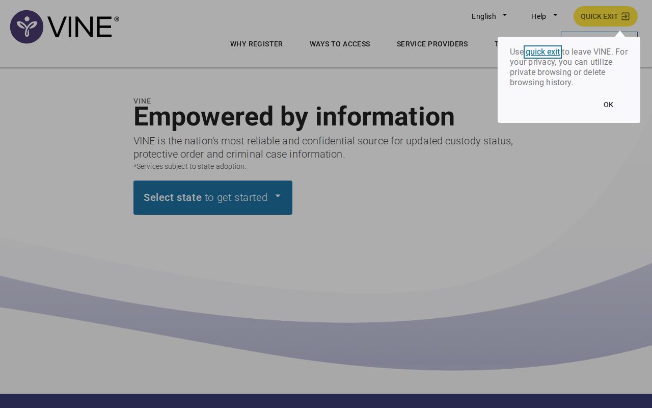Hamilton County VINELink custody alert registration interface