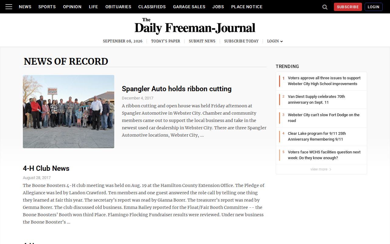Freeman Journal News of Record archive for Webster City arrest and police reporting